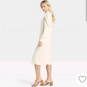 Who What Wear Birch Long Puff Sleeve Sweater Dress Size Large | Color Beige